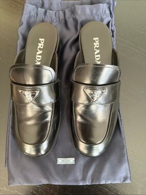 Prada Black Leather Backless Loafers
